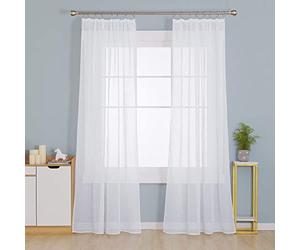 Deconovo Rideaux Voilage Aspect Lin Blanc Transparent pour Rail 2 Pièces | 140x175 cm Galon Fronceur, Draperies Intérieurs pour Salle à Manger, Chambre et Salon, Décoration Maison Design Moderne