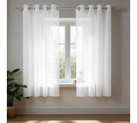 Deconovo Lot de 2 voilages Semi-Transparents Aspect Lin pour Chambre à Coucher, 140 x 138 cm (Largeur x Longueur), Weiß