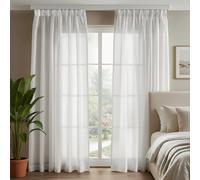 Deconovo Voilage avec Ruban de Fronçage, Semi-Transparent, Aspect Lin | 140x290cm (L×H), Blanc, Lot de 2