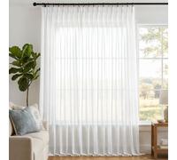 Deconovo Voilage Effet Lin Semi-Transparent Galon Fronceur Écru, 1 Pièce | L200 x H260 cm rideau léger pour salon et chambre, laisse passer la lumière, préserve l’intimité et habille la fenêtre