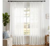Deconovo Voilage Lin Semi-Transparent Galon Fronceur Blanc Cassé, 2 Pièces | L140 x H245 cm rideau léger pour salon et chambre, laisse passer la lumière, préserve l’intimité et habille la fenêtre