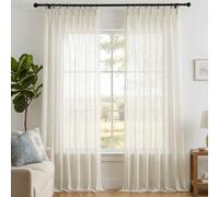 Deconovo Voilage Lin Semi-Transparent Galon Fronceur Lin Naturel, 2 Pièces | L140 x H280 cm rideau léger pour salon et chambre, laisse passer la lumière, préserve l’intimité et habille la fenêtre