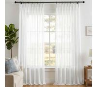 Deconovo Voilage Rideau Lin Semi-Transparent Galon Fronceur Écru, 2 Pièces | L140 x H290 cm rideau léger pour salon et chambre, laisse passer la lumière, préserve l’intimité et habille la fenêtre