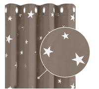 DeconovoLot de 2 Rideaux Salle à Manger Cuisine Chambre à Oeillets Motif Etoile Argenté Taupe Rideau de Porte Occultant Thermique
