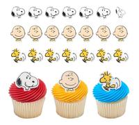DecoPac Peanuts® Lot de 24 anneaux pour cupcakes, 24 Peanuts® Snoopy®, Charlie Brown, Woodstock®, décorations de gâteaux de qualité alimentaire