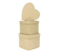 Décopatch BTS903O - Un lot de 3 boites en papier brun mâché (14x14x8 cm - 16x16x10 cm et 18x18x11 cm), Boites cœurs