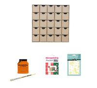 Décopatch (gamme loisirs Clairefontaine) HD018AMZC - 1 lot ''Calendrier de l'avent'' 5x25x25cm, 1 pinceau, Vernis colle, 1 sachet de gommettes Or et 5 feuilles de papier imprimé 30x40 cm