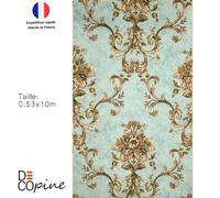 Decopine Papier Peint Intissé Maison d’Or Bleu - Décor Floral 3D Embossé - 0,53 x 10m - Sans Colle - Style Élégant