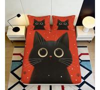 Décor 3D imprimée Chat Noir Adorable Fitted Sheet en Microfiber Toucher Doux, antidérapant, Facile à Entretenir pour Chambre d’Appartement 140x200x25cm