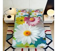Décor Chambre 3D Printed Daisy Fitted Sheet en Microfiber Toucher Doux, Anti-dérapant, Guest Room Bedding Pratique 90x200x25cm
