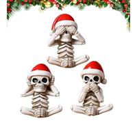 Décor crâne, figurines squelette de Noël Voir Écoutez et ne parlez pas | Squelette d'horreur décor en résine d'Halloween pour la maison étagère de bureau salon bureau rebord de fenêtre couloir
