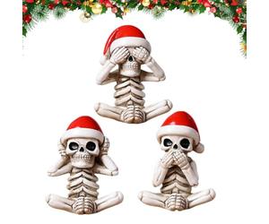 Décor crâne, figurines squelette de Noël Voir Écoutez et ne parlez pas | Squelette d'horreur décor en résine d'Halloween pour la maison étagère de bureau salon bureau rebord de fenêtre couloir