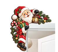Décor de Cadre de Porte Sticker Panneau Lumineux Père Noël Mignon en Bois | Décorations Pour Porte De Noël Pour pendaison de crémaillère mur fête bureaux pièce classe MZ1347 côté gauche