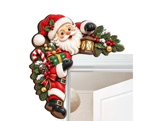 Décor de Cadre de Porte Sticker Panneau Lumineux Père Noël Mignon en Bois | Décorations Pour Porte De Noël Pour pendaison de crémaillère mur fête bureaux pièce classe MZ1347 côté gauche
