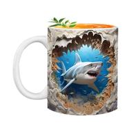 Décor De Requins Mug En Céramique - Cartoon De Dessin Animé Casse De Requin, Mignon Peinte De Nouveauté Mug 11oz | Animal Ceramic Coffee Tea Tasse, Cadeau Pour Les Amateurs De Lait Affic