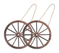 Décor de Roues de Chariot Rustique 2 Pièces en Bois Rond | Style Western Vintage, Grain , à Suspendre Murale, pour Salon, Bar Restaurant, Portes et Murs