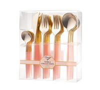 Decor Decorline - Ensemble de couverts réutilisables en plastique robuste - 40 pièces - Avec 16 fourchettes, 8 couteaux, 8 cuillères et 8 cuillères à dessert - Noble - Haut: Or - Poigné: Rose