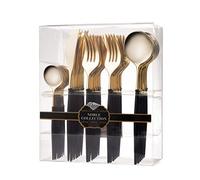 Decor Decorline - Ensemble de couverts réutilisables en plastique robuste - 40 pièces - Avec 16 fourchettes, 8 couteaux, 8 cuillères et 8 cuillères à dessert - Noble - Haut: Or - Poigné: Noir