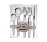 Decor Decorline - Ensemble de couverts réutilisables en plastique robuste - 40 pièces - Chacun avec 16 fourchettes, 8 couteaux, 8 cuillères et 8 cuillères à dessert - Noble Collection - Argenté