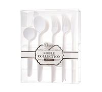Decor Decorline - Ensemble de couverts réutilisables en plastique robuste - 40 pièces - Chacun avec 16 fourchettes, 8 couteaux, 8 cuillères et 8 cuillères à dessert - Noble Collection - Blanc