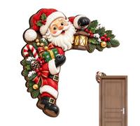 Décor Du Haut Du Cadre De Porte Sticker Panneau Lumineux Père Noël Mignon | Décor d'angle de cadre de porte Pour pendaison de crémaillère mur fête bureaux pièce classe MZ1347 côté gauche