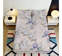 Décor Floral raffiné Housse de lit, Microfiber agréable, 3D Printed, Facile à Laver, Cadeau Maison, Protection Matelas, Gift Bedding Set 200x200x25cm