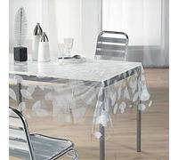 DOUCEUR D'INTERIEUR Nappe imprimée feuille Décor line Cristal 140x240 cm blanc