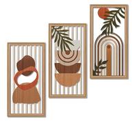 Decor Lot de 3 décorations murales Modernes Style bohème Panneaux géométriques Tons Terracotta Beige déc OBJET DE DECORATION MURALE