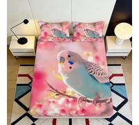 Décor raffiné 3D Printed Fitted Sheet Perroquet Fleurs de Cerisier Bed Cover, Microfibre Douceur, Lavable en Machine, antidérapant, pour Chambre ou Location Urbaine 200x200x25cm