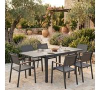 Decor Space Petra Table extensible en aluminium anthracite 83-166 x 80 cm pour jardin et véranda (table + 6 fauteuils)
