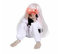 Décor Squelette Halloween Figurine Squelette Ornement Crâne Accessoire Effrayant Yeux Lumineux pour Nocturne et Atmosphère Glacée Matériaux HIPS, Array, Blanc, 29X24X16