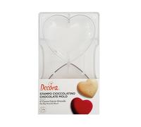 DECORA, 0050077 Moule à chocolat en forme de cœur en polycarbonate, 2 cavités de 91,5 x 101 mm, Idéal pour avoir des chocolats brillants et croquants, Poignée ergonomique brevetée, Fabriqué en Italie.