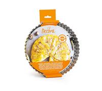 Decora, 0070016 Moule pour tarte avec fond amovible en acier antiadhésif, Rond Ø 25 x H 3,5 cm, Facilite le démoulage des gâteaux, Design professionnel, Gris