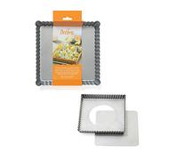 DECORA, 0070025 Moule pour tarte de dimensions 21 x 21 x 3,5 cm, avec fond amovible en acier antiadhésif, Carré, Facilite le démoulage des gâteaux, Design professionnel, Gris