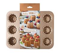 Decora, 0070104 Moule Gold Line pour Mini-gâteaux, 12 cavités Ø 5,5 x 4,5 cm, Idéal pour préparer de délicieux Mini-gâteaux, en métal antiadhésif 32,5 x 25,6 x 5 cm, Or