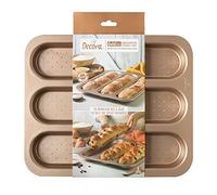 Decora, 0070105 Moule Gold Line pour Baguette, 3 cavités de 34,3 x 7,8 x 3 cm, Idéal pour Cuire 3 Baguettes, en métal antiadhésif, Or