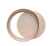 Decora 0070124 Gold Line Moule anti-adhésif rond fond mobile perforé avec fond amovible Ø 30 x H 4 cm, idéal pour préparations sucrées et salées, en métal robuste antiadhésif