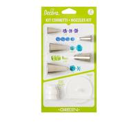 Decora 0252047 Lot de 7 douilles à pâtisserie, vert, en acier inoxydable sans soudure, avec adaptateur standard pour petites douilles et grand support à fleurs