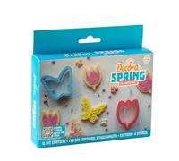 Decora 0255234 Set décoratif Printemps, 2 emporte-pièces Tulipe et Papillon et 4 pochoirs décoratifs, idéal pour créer des biscuits décorés tridimensionnels, fabriqués en Italie, lot de 6 pièces.