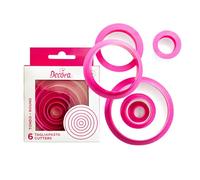 Decora 0255300 Set 6 Cutters Round CM1,5/2,5/3,5/5/6,5/8, Plastique, Rose
