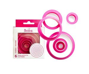 Decora 0255300 Set 6 Cutters Round CM1,5/2,5/3,5/5/6,5/8, Plastique, Rose