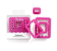 Decora 0255310 KIT 4 EMPORTE-PIÈCES RECTANGULAIRE CANNELE CM 1,5-3,5-5,5-7,5H2, Plastique, Rose