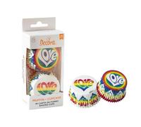 Decora 0339858 Lot de 36 caissettes de cuisson arc-en-ciel Love, 50 x 32 mm, pour la cuisson de muffins, résistantes à la chaleur jusqu’à 180 °C, sous blister, fabriquées en Italie