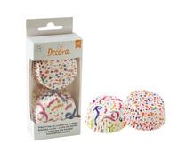 Decora 0339909 Lot de 36 caissettes à muffin Fiesta Confetti Ø 50 x 32 mm, pour la cuisson, la présentation et les cadeaux de muffins, résistantes jusqu'à 220 °C, sous blister