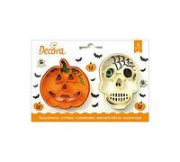 Decora COD. 0255067 KIT 2 EMPORTE-PIÈCES EN PLASTIQUE CRÂNE ET CITROUILLE, Orange