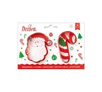DECORA COD. 0255068 KIT 2 EMPORTE-PIÈCES EN PLASTIQUE PÈRE NOËL ET CANNE DE NOËL