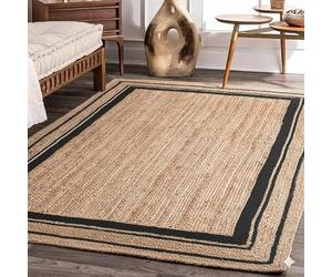 DECORAM WORLD Tapis en jute tressé fait à la main de 5x7 pieds avec bordure noire - Tapis en fibre naturelle durable pour salon, chambre à coucher et espaces modernes