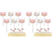 Decoraparty 6 bougies en forme de chaton, bougies thème chat de cire pour gâteau d'anniversaire femelle, décoration de fête, fête, rose et blanc, hauteur h 2 cm (Lot de 2)