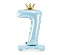 Decoraparty Ballon 7 en aluminium bleu ciel avec chiffre, ballon en feuille bleu clair 84 cm debout pour homme, feuille gonflable, avec air, pour fête, anniversaire, remise des diplômes enfants
