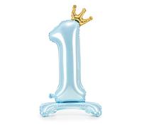 Decoraparty Ballon bleu ciel debout au numéro 1 Stand, Foil Ballon, bleu clair, pour homme, feuille d'aluminium gonflable, avec air, pour fête, 84 cm, anniversaire enfants